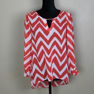 White orange chevron crew neck print blouse